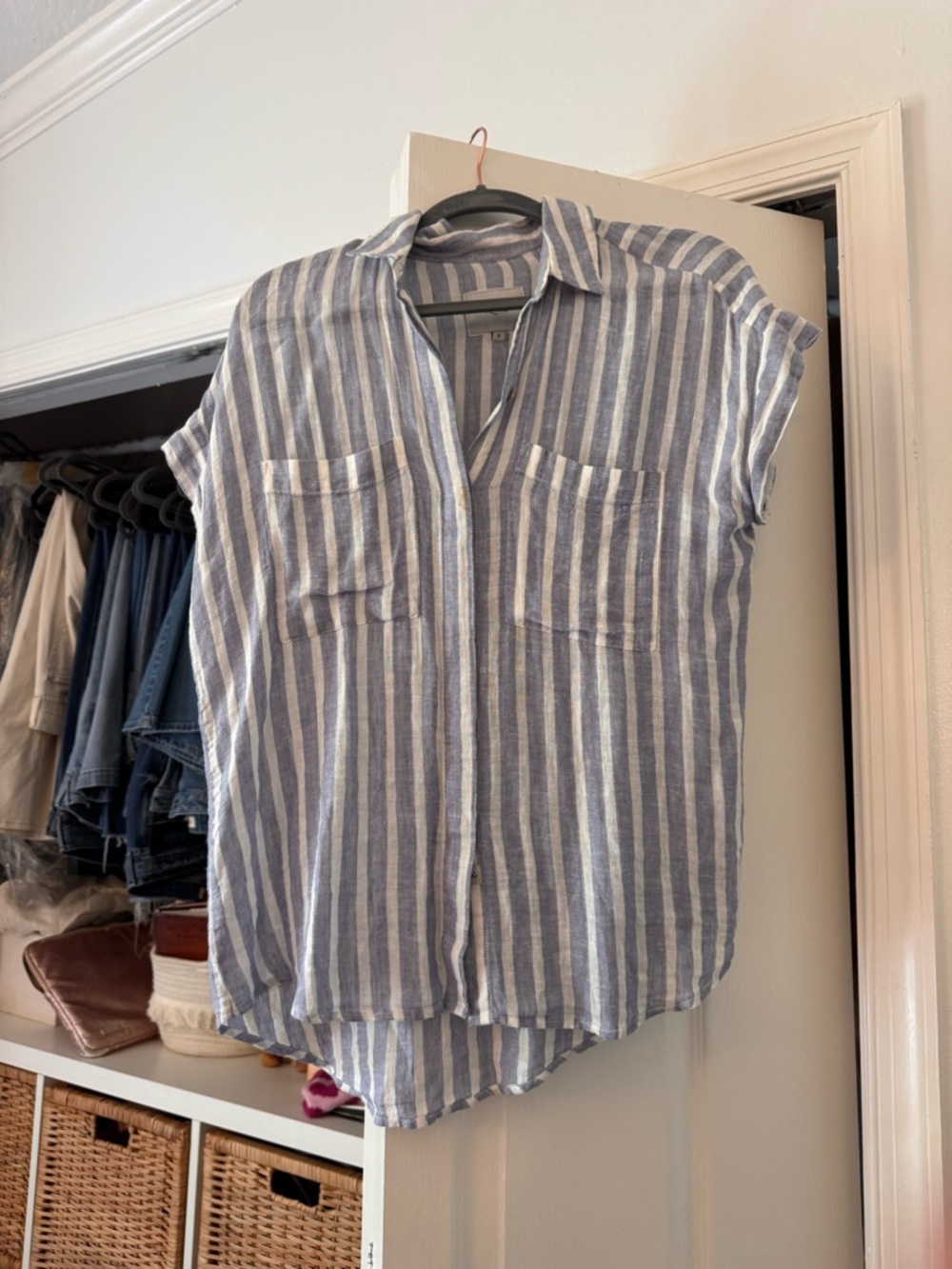 Rails Blue and White Vertical Stripe Button-Down Shirt